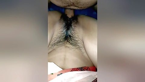 Hairy chick plays with the man's anal with his dick