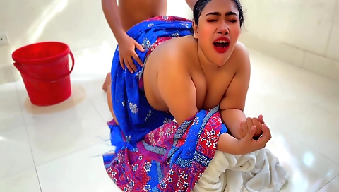 Indian milf plays with her stepson's cock in her pussy