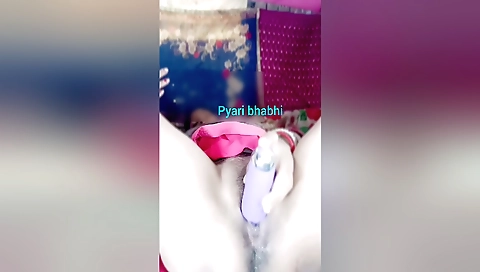 Hairy indian babe enjoys hardcore masturbation with a dildo