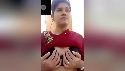 Cute brunette shows her small boobs on amateur video