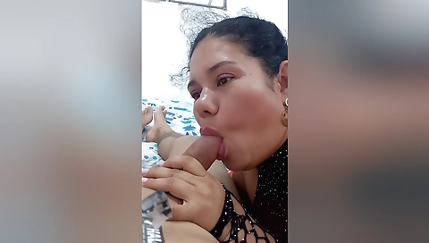 Indian milf with big tits gives a deepthroat blowjob