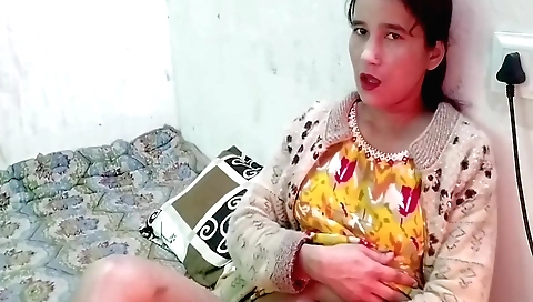Indian girl is alone and is in an exciting position