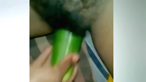 Busty indian chick masturbates with a toy and vibrator