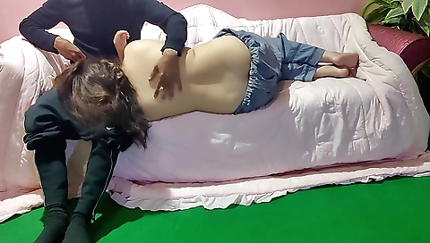 Indian babe is giving a great handjob to an older guy