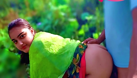 Wild indian brunette fucked by her jija in the jungle