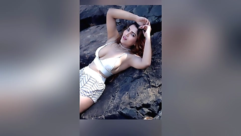 Beach girl with big natural tits and big natural boobs