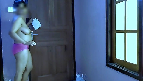 Busty brunette in her bra gets her bra off for a prank video