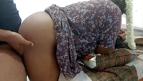 Indian mature babe giving a hot handjob on her husband's dick