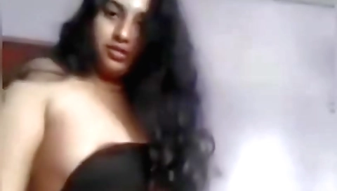 Sexy black lingerie brunette showing her hairy pussy