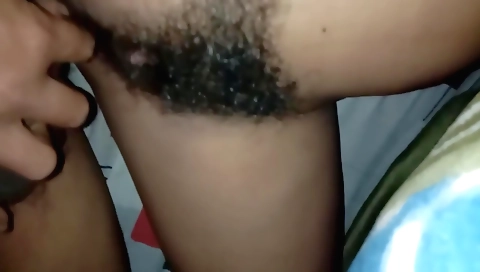 Hairy stepbrother gives a fantastic handjob to a busty girl