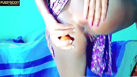 Busty desi with a big ass 18+ takes a dildo in pussy