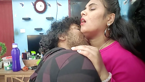 Indian brunette girl is making out with her boyfriend