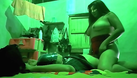 Buxom brunette milf gives a blowjob to her stepson