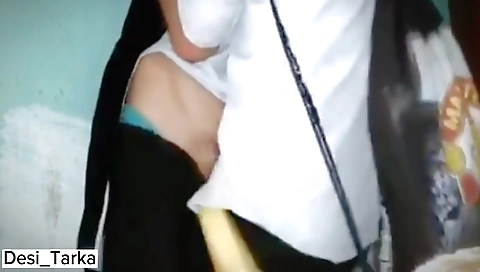 Indian college student in sexy white dress has a hard sex