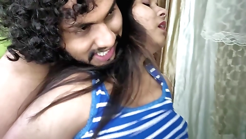 Indian brunette with big tits fucks a guy with his cum