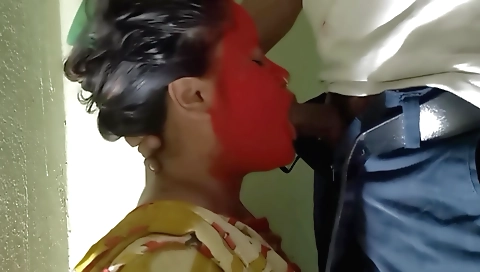 Indian holi festival sex with her husband in black dress