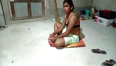 Gorgeous teen babe with small tits rides guy on her knees