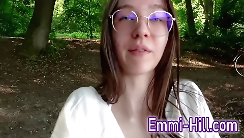 Amateur brunette outdoors making an outdoor action
