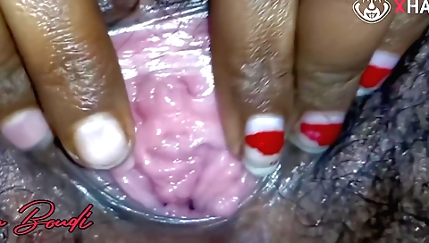 Hairy busty teen with huge tits plays with her cunt