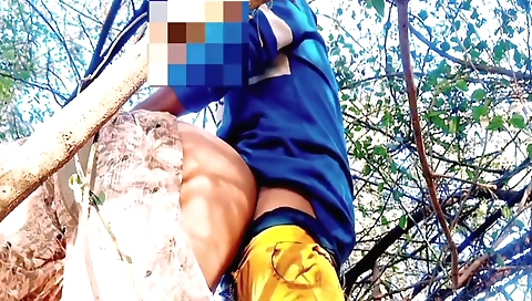 Stepbrother and his stepsister in a hot outdoor scene